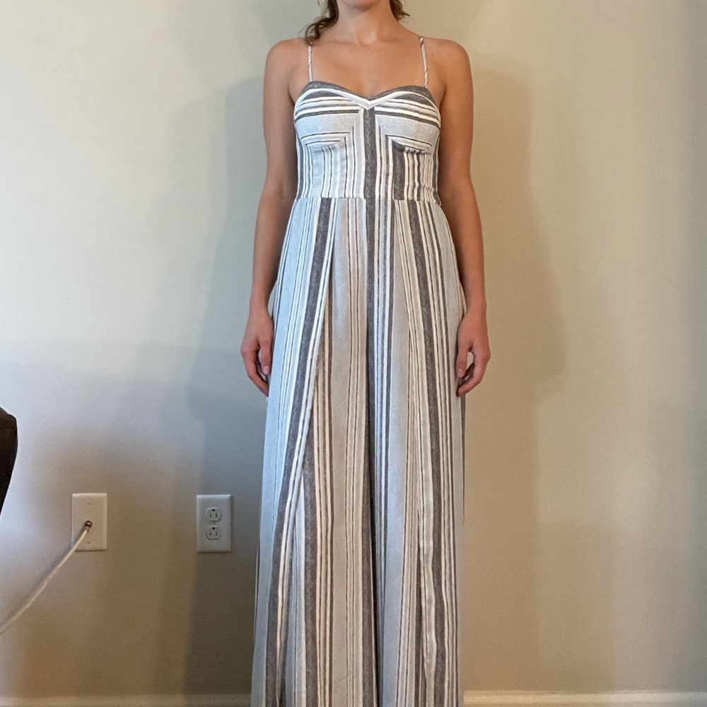 Blue, gray, and white jumpsuit